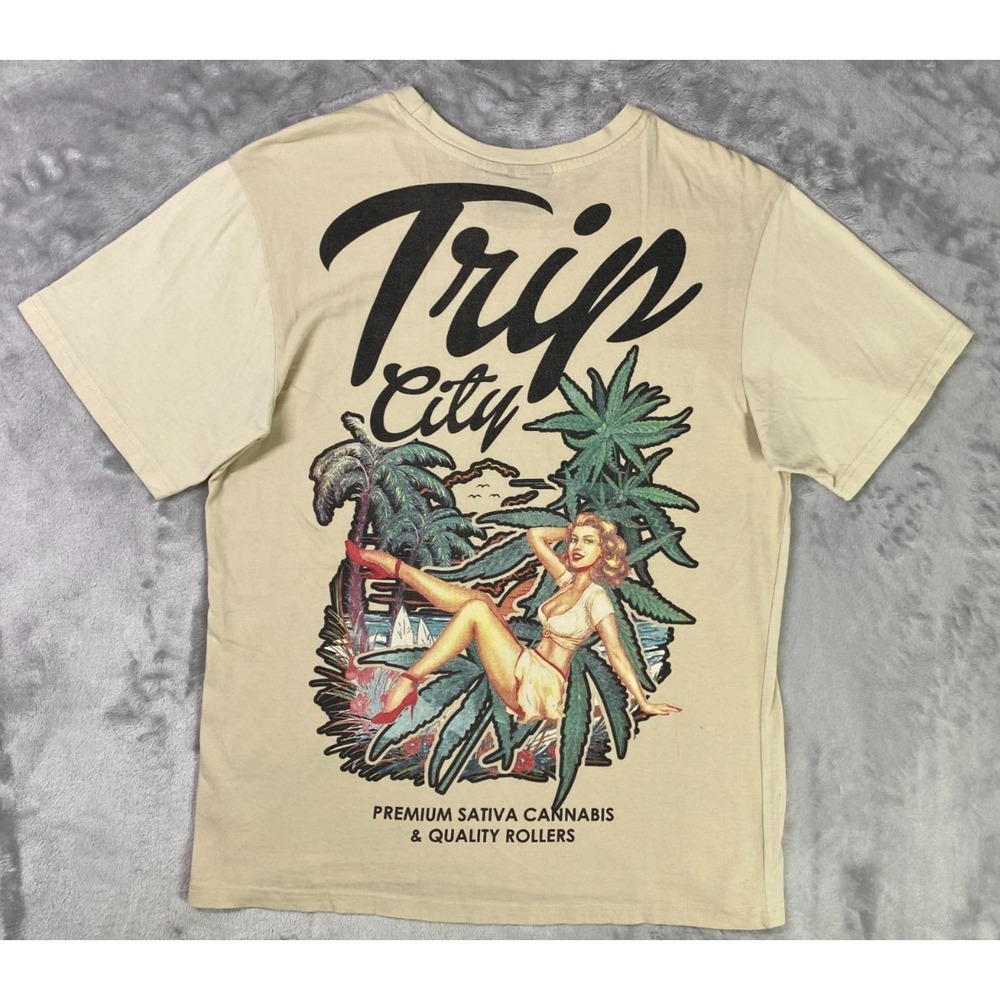 Trip City Brand City Rollers T Shirt Mens Large Beige Short Sleeve Tee Casual